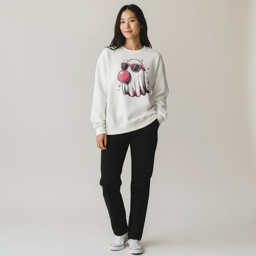 Ghost Bubblegum Sweatshirt Size XL Handmade NEW Cotton/Polyester Halloween Fall